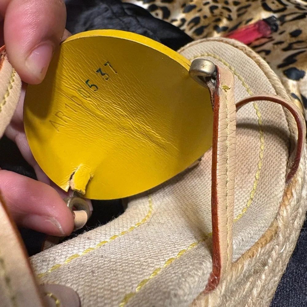Louis Vuitton Beige Leather and Canvas Sandal with Branded Tag